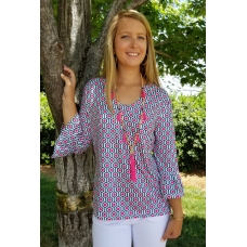 Erma's Closet Navy and Hot Pink Print Uneck Tunic